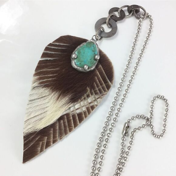 New! FP Turquoise Feather Necklace - Picture 8 of 16